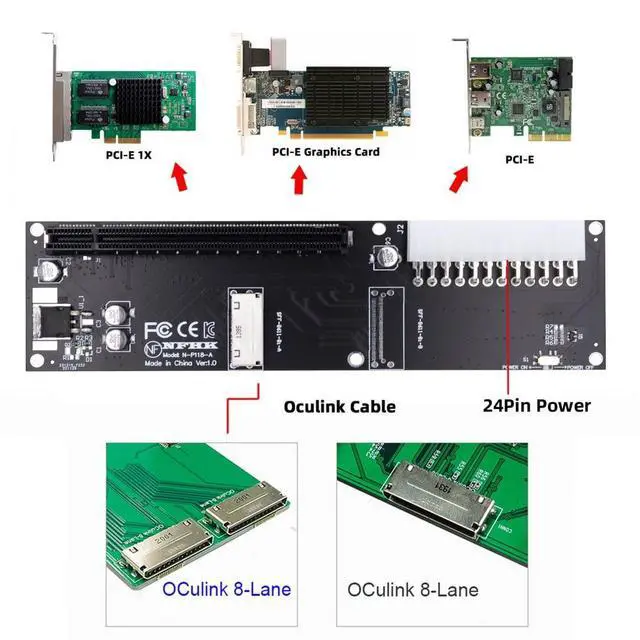 Alt view image 7 of 7 - Vszerda Oculink SFF-8612 8611 8X to 16x PCIE PCI-Express Adapter with ATX 24pin Power Port for Mainboard Graphics Card