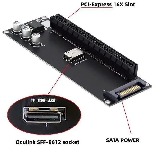 Alt view image 4 of 7 - Vszerda SFF-8612 SFF-8611 Oculink to PCIE PCI-Express 16x 4X Adapter with SATA Power Port for Mainboard Graphics Card