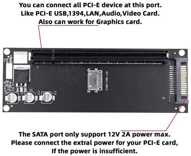 Alt view image 7 of 7 - Vszerda SFF-8612 SFF-8611 Oculink to PCIE PCI-Express 16x 4X Adapter with SATA Power Port for Mainboard Graphics Card