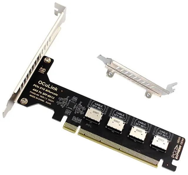 Main image of Vszerda PCI-Express 4.0 16x PCIE Detachable to Four Oculink 4X SFF-8612 SFF-8611 Internal VROC Raid0 Adapter for U.2 SSD eGPU External Graphics Card Dock