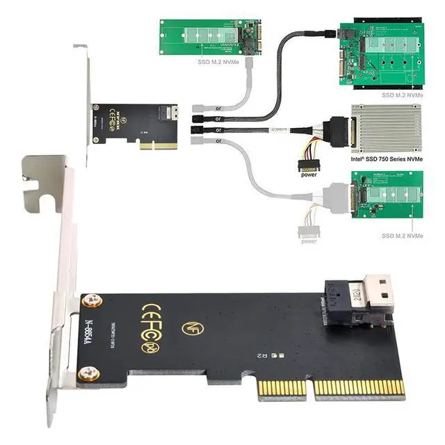 Alt view image 6 of 7 - Vszerda PCI-E 3.0 4.0 to SFF-8654 Slimline SAS Card Adapter and U.2 U2 SFF-8639 NVME PCIe SSD Cable for Mainboard SSD
