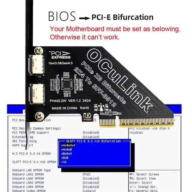 Alt view image 5 of 7 - Vszerda PCI-Express 4.0 8X PCIE Detachable to Dual Oculink 4X SFF-8612 SFF-8611 VROC Raid0 Adapter for U.2 SSD eGPU Graphics Card External Dock