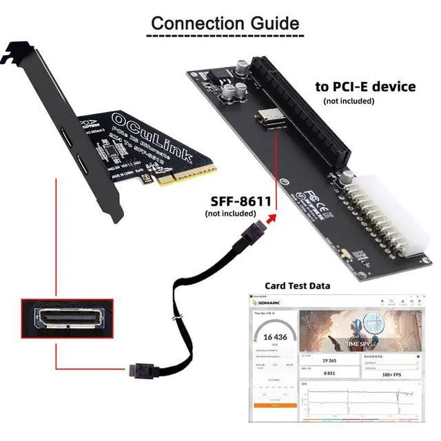 Alt view image 3 of 7 - Vszerda PCI-Express 4.0 8X PCIE Detachable to Dual Oculink 4X SFF-8612 SFF-8611 VROC Raid0 Adapter for U.2 SSD eGPU Graphics Card External Dock