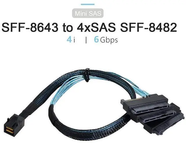 Alt view image 12 of 14 - Vszerda Mini SAS SFF-8643 Host 1 to 4 SAS SFF-8482 29Pin Target SAS Disk 6Gbps Data Server Raid Cable 0.5M
