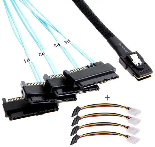 Alt view image 6 of 7 - Vszerda Internal 36 Pin Mini SAS SFF-8087 Host to 4 SFF-8482 Target SAS Hard Disk and SATA Power Cable 50cm