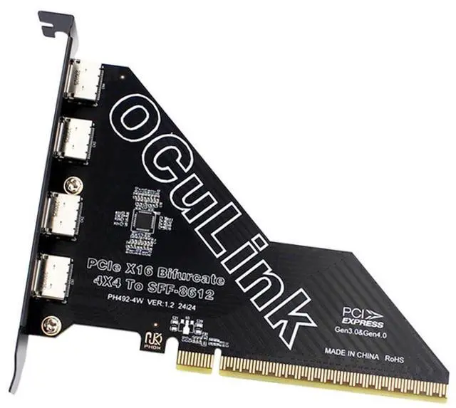 Main image of Vszerda PCI-Express 4.0 16x PCIE Detachable to Four Oculink SFF-8612 SFF-8611 VROC Raid0 External Adapter for U.2 SSD eGPU External Graphics Card Dock