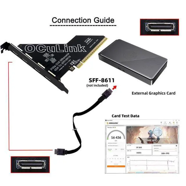 Alt view image 7 of 7 - Vszerda PCI-Express 4.0 16x PCIE Detachable to Four Oculink SFF-8612 SFF-8611 VROC Raid0 External Adapter for U.2 SSD eGPU External Graphics Card Dock