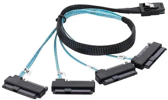 Alt view image 2 of 7 - Vszerda Internal 36 Pin Mini SAS SFF-8087 Host to 4 SFF-8482 Target SAS Hard Disk and SATA Power Cable 100cm