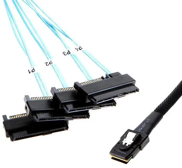 Alt view image 6 of 7 - Vszerda Internal 36 Pin Mini SAS SFF-8087 Host to 4 SFF-8482 Target SAS Hard Disk and SATA Power Cable 100cm