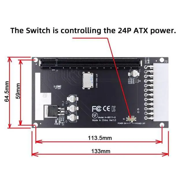 Alt view image 3 of 7 - Vszerda Oculink SFF-8612 SFF-8611 4X to PCIE PCI-Express 16x Adapter with ATX 24pin Power Port for Graphics Card Mainboard