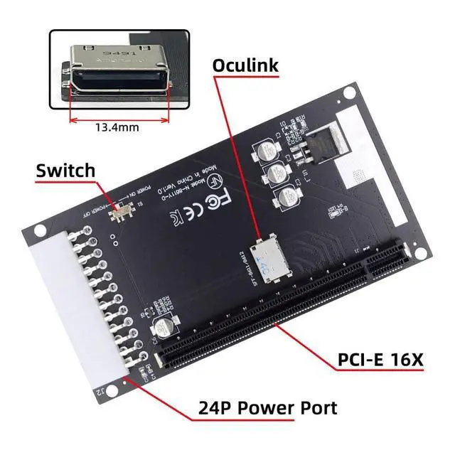 Alt view image 2 of 7 - Vszerda Oculink SFF-8612 SFF-8611 4X to PCIE PCI-Express 16x Adapter with ATX 24pin Power Port for Graphics Card Mainboard
