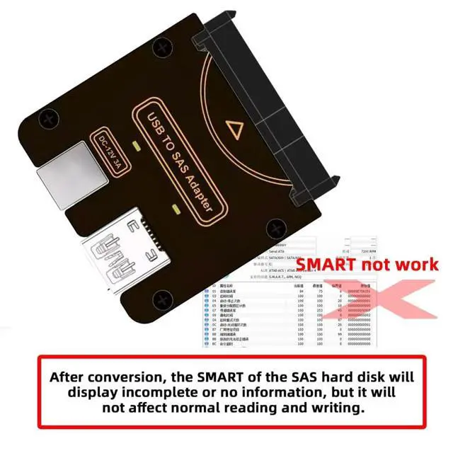 Alt view image 5 of 7 - VszerdaSFF-8482 SAS 29Pin to 5Gbps USB 3.0 Hard Disk Drive Raid Adapter Card with Chipset and Power Port (Need 12V/3A Power Supply)