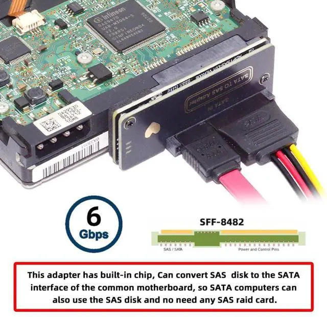 Alt view image 5 of 7 - Vszerda SFF-8482 Connector SAS 29Pin to 7+15 22Pin SATA Hard Disk Drive Raid Adapter Card with Power Port and Chipset
