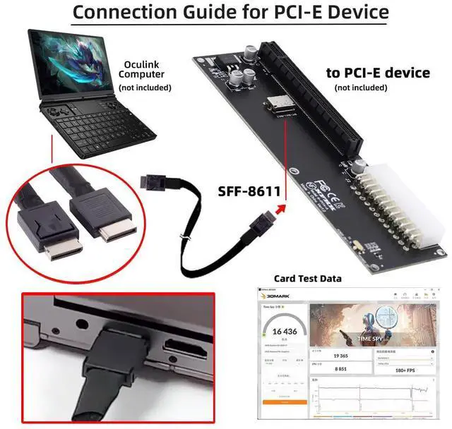Alt view image 4 of 7 - Vszerda Straight Type Connector OcuLink PCI-Express SFF-8611 4i Male to PCIe SFF-8611 Male Data Active Cable for External eGPU SSD, 50cm