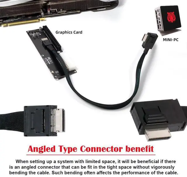 Alt view image 2 of 7 - Vszerda Left Angled 90 Degree Connector Dual Shield OcuLink PCIe 4.0 PCI-Express SFF-8611 4i Male to SFF-8611 Male Data Active Cable for External eGPU SSD, 50cm