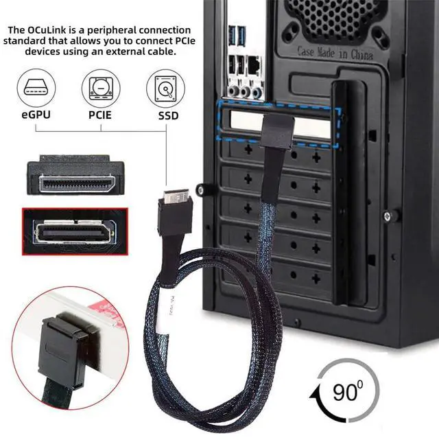 Alt view image 2 of 7 - Vszerda Down Angled 90 Degree Connector Dual Shield OcuLink PCIe 4.0 PCI-Express SFF-8611 4i Male to SFF-8611 Male Data Active Cable for External eGPU SSD, 80cm