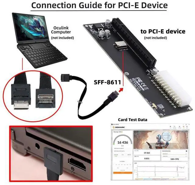 Alt view image 5 of 7 - Vszerda Down Angled 90 Degree Connector Dual Shield OcuLink PCIe 4.0 PCI-Express SFF-8611 4i Male to SFF-8611 Male Data Active Cable for External eGPU SSD, 80cm