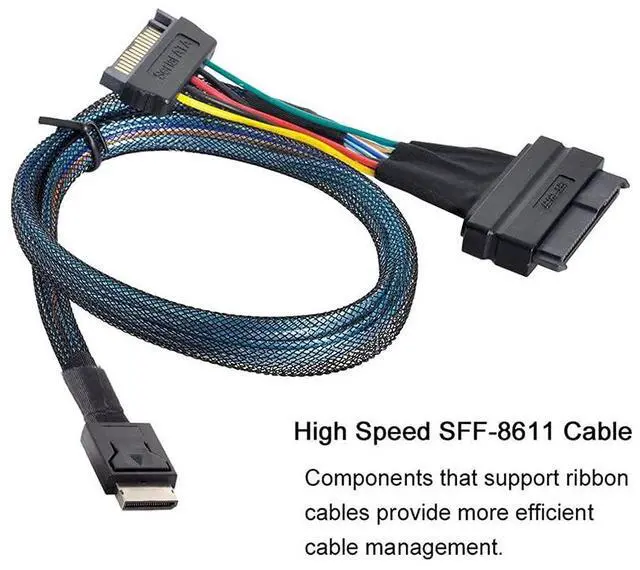Alt view image 4 of 7 - Vszerda Oculink SFF-8611 to U.2 U.3 SFF-8639 NVME PCIe PCI-Express SSD Cable for Mainboard SSD 50CM