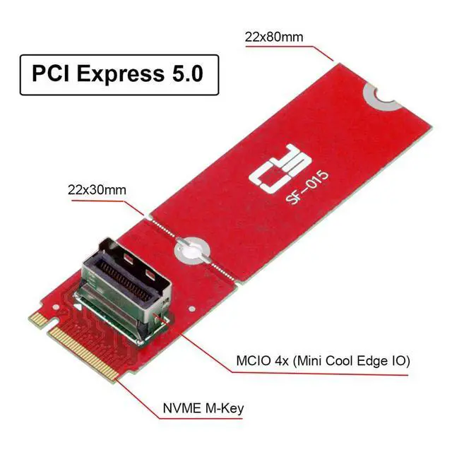 Alt view image 3 of 7 - Vszerda PCI-E 5.0 4.0 M.2 M-Key to MCIO Female Mini Cool Edge IO Host Adapter Conversion Expansion Board for PCIe Nvme SSD 2280 2230 Converter Card
