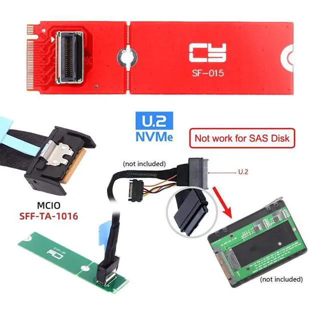 Alt view image 5 of 7 - Vszerda PCI-E 5.0 4.0 M.2 M-Key to MCIO Female Mini Cool Edge IO Host Adapter Conversion Expansion Board for PCIe Nvme SSD 2280 2230 Converter Card