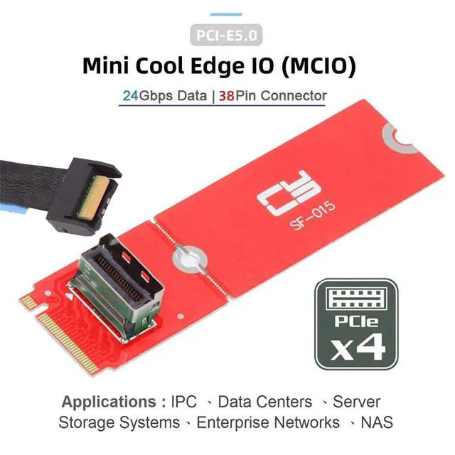 Alt view image 6 of 7 - Vszerda PCI-E 5.0 4.0 M.2 M-Key to MCIO Female Mini Cool Edge IO Host Adapter Conversion Expansion Board for PCIe Nvme SSD 2280 2230 Converter Card