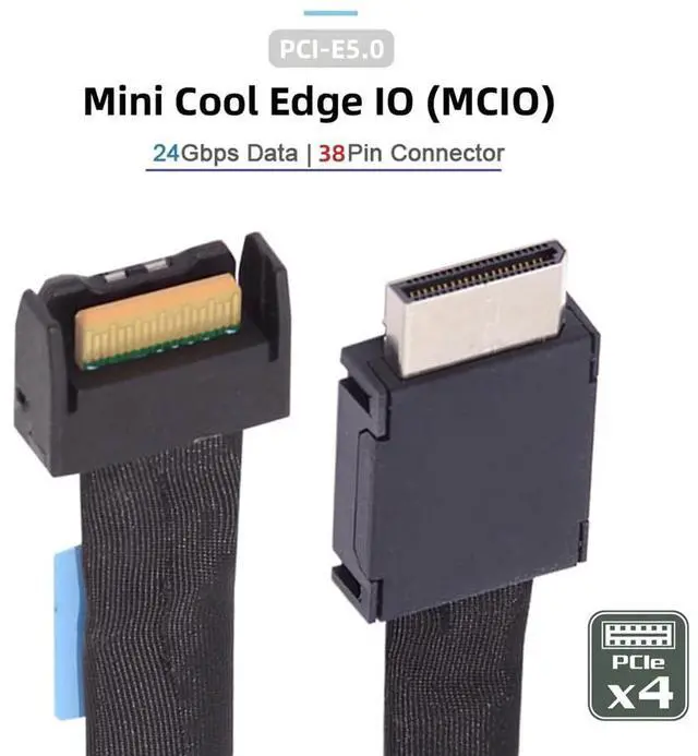 Alt view image 5 of 7 - Vszerda PCI-E 5.0 MCIO PCI-E Mini Cool Edge IO 4i 38Pin Male to Oculink 4X SFF-8611 Extender Cable 50cm/1.6ft