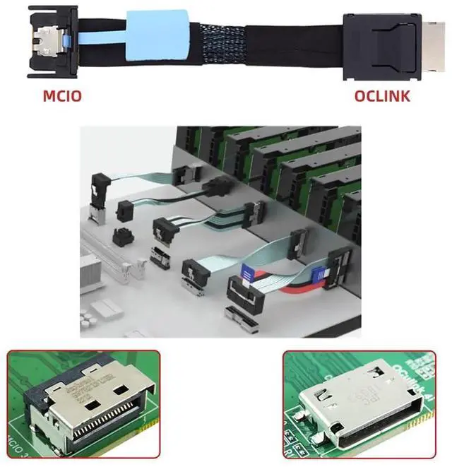 Alt view image 6 of 7 - Vszerda PCI-E 5.0 MCIO PCI-E Mini Cool Edge IO 4i 38Pin Male to Oculink 4X SFF-8611 Extender Cable 50cm/1.6ft