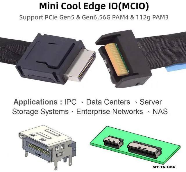 Alt view image 4 of 7 - Vszerda PCI-E 5.0 MCIO PCI-E Mini Cool Edge IO 4i 38Pin Male to Oculink 4X SFF-8611 Extender Cable 50cm/1.6ft
