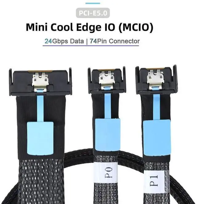 Alt view image 2 of 7 - Vszerda PCI-E 5.0 MCIO STR PCI-E Mini Cool Edge IO 8i 74Pin Male to Dual MCIO 38Pin Male High Speed Extender Data Cable 50cm