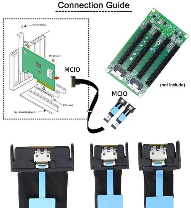 Alt view image 4 of 7 - Vszerda PCI-E 5.0 MCIO STR PCI-E Mini Cool Edge IO 8i 74Pin Male to Dual MCIO 38Pin Male High Speed Extender Data Cable 50cm