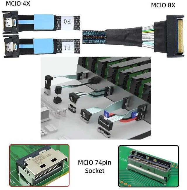 Alt view image 7 of 7 - Vszerda PCI-E 5.0 MCIO STR PCI-E Mini Cool Edge IO 8i 74Pin Male to Dual MCIO 38Pin Male High Speed Extender Data Cable 50cm