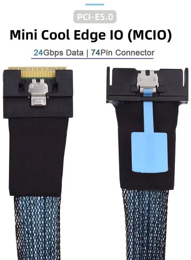 Alt view image 3 of 7 - Vszerda MCIO SFF-8654 SAS 4.0 74Pin Male to PCI-E Slimline 8i 74Pin Male PCI-E 5.0 Mini Cool Edge IO Extender Cable 1.15ft