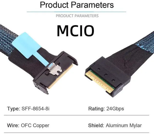Alt view image 5 of 7 - Vszerda MCIO SFF-8654 SAS 4.0 74Pin Male to PCI-E Slimline 8i 74Pin Male PCI-E 5.0 Mini Cool Edge IO Extender Cable 1.15ft