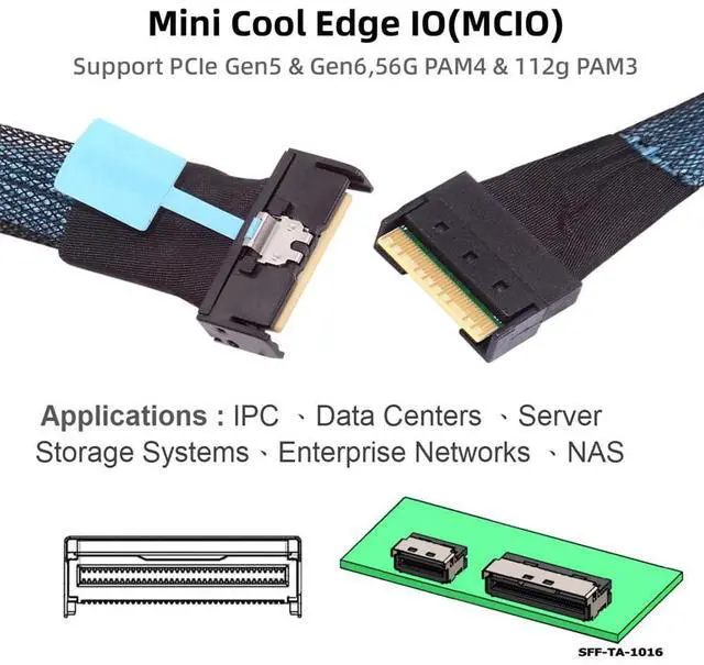 Alt view image 4 of 7 - Vszerda MCIO SFF-8654 SAS 4.0 74Pin Male to PCI-E Slimline 8i 74Pin Male PCI-E 5.0 Mini Cool Edge IO Extender Cable 1.15ft