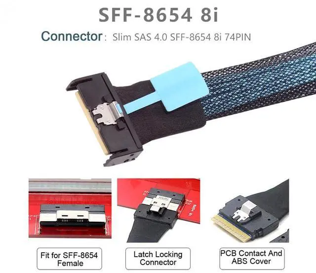 Alt view image 6 of 7 - Vszerda MCIO SFF-8654 SAS 4.0 74Pin Male to PCI-E Slimline 8i 74Pin Male PCI-E 5.0 Mini Cool Edge IO Extender Cable 1.15ft