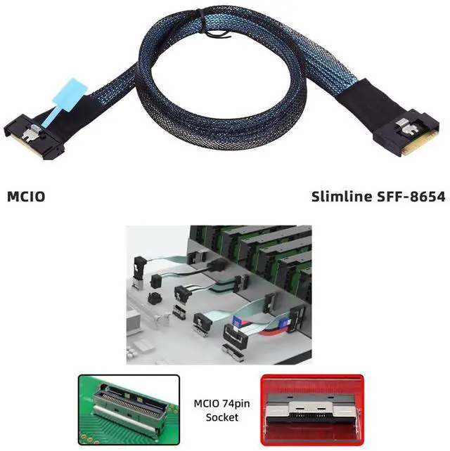 Alt view image 7 of 7 - Vszerda MCIO SFF-8654 SAS 4.0 74Pin Male to PCI-E Slimline 8i 74Pin Male PCI-E 5.0 Mini Cool Edge IO Extender Cable 1.15ft