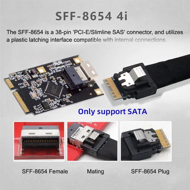 Alt view image 2 of 7 - Vszerda Mini PCI-E PCI Express to Slimline SFF-8654 SATA 3.0 Four Ports Adapter Expansion Converter 6Gbps Disk Extension Card for SSD