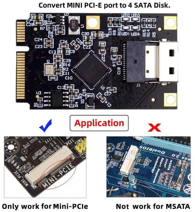 Alt view image 4 of 7 - Vszerda Mini PCI-E PCI Express to Slimline SFF-8654 SATA 3.0 Four Ports Adapter Expansion Converter 6Gbps Disk Extension Card for SSD