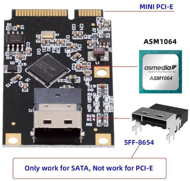 Alt view image 5 of 7 - Vszerda Mini PCI-E PCI Express to Slimline SFF-8654 SATA 3.0 Four Ports Adapter Expansion Converter 6Gbps Disk Extension Card for SSD