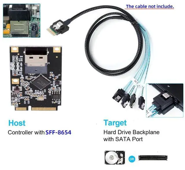 Alt view image 7 of 7 - Vszerda Mini PCI-E PCI Express to Slimline SFF-8654 SATA 3.0 Four Ports Adapter Expansion Converter 6Gbps Disk Extension Card for SSD
