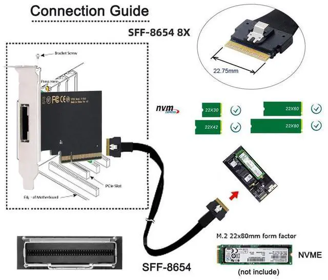 Alt view image 7 of 7 - Vszerda Single External Slimline 74Pin SFF-8654 8X to PCIE4.0 Raid Card VROC Raid0 Hyper Adapter