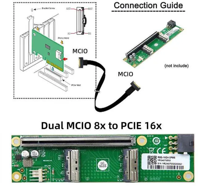 Alt view image 7 of 7 - Vszerda Dual MCIO 8i Mini Cool Edge IO SFF-TA-1016 to 16x PCI-Express PCIE5.0 VROC Adapter for Mainboard SSD Graphics Card
