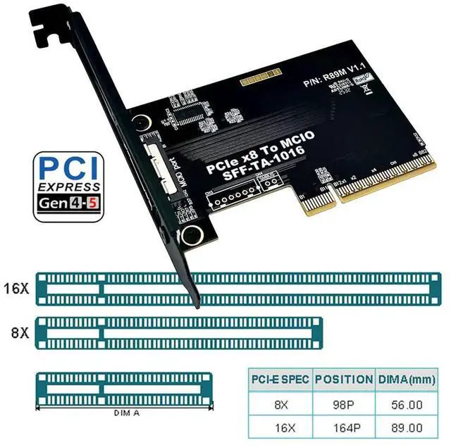 Alt view image 5 of 7 - Vszerda MCIO 8i External Mini Cool Edge IO SFF-TA-1016 to PCI-Express 8X PCIE5.0 VROC Adapter for Mainboard SSD Graphics Card