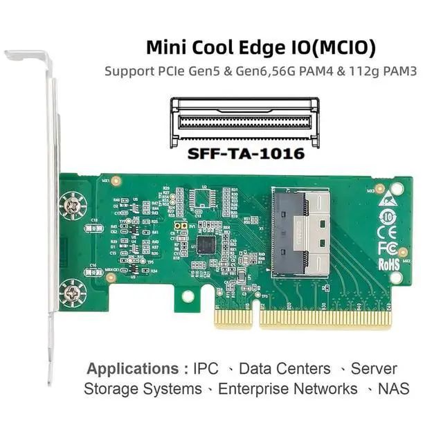 Alt view image 3 of 7 - Vszerda PCIE5.0 Extender Adapter PCI-Express 8X to MCIO 8i Mini Cool Edge IO SFF-TA-1016 Interface Expansion Controller Card for Mainboard SSD Graphics Card