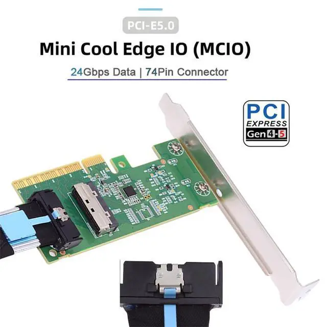 Alt view image 5 of 7 - Vszerda PCIE5.0 Extender Adapter PCI-Express 8X to MCIO 8i Mini Cool Edge IO SFF-TA-1016 Interface Expansion Controller Card for Mainboard SSD Graphics Card