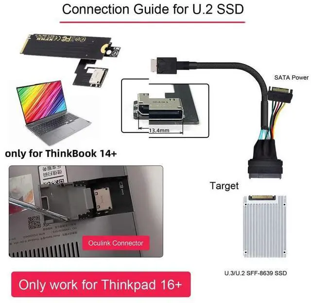 Alt view image 6 of 7 - VszerdaPCI-E 3.0 Graphics Expansion Card & SSD M.2 M-Key to Oculink SFF-8612 SFF-8611 Host Bus Adapter for ThinkBook 14+