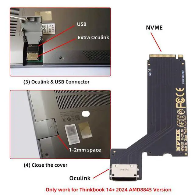 Alt view image 5 of 7 - Vszerda PCI-E 4.0 4X NVMe M.2 M-Key to Oculink SFF-8612 SFF-8611 Host Adapter for 2024 ThinkBook 14+ AMD8845 SSD & External Graphics Card
