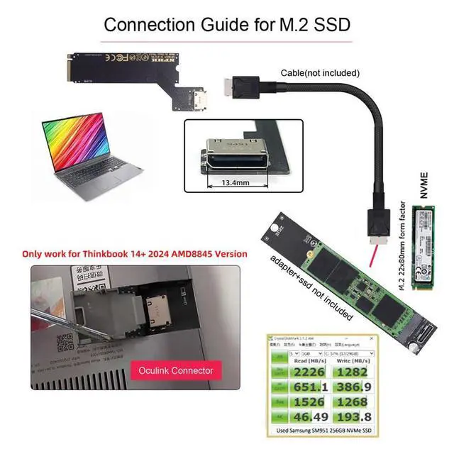 Alt view image 6 of 7 - Vszerda PCI-E 4.0 4X NVMe M.2 M-Key to Oculink SFF-8612 SFF-8611 Host Adapter for 2024 ThinkBook 14+ AMD8845 SSD & External Graphics Card