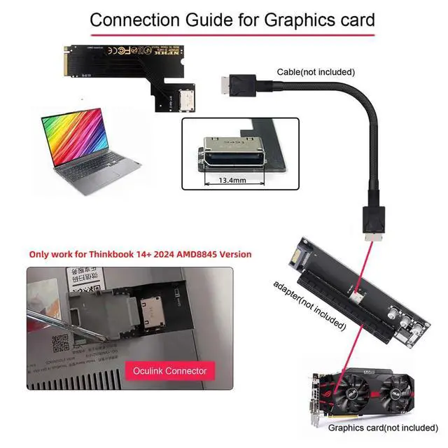 Alt view image 7 of 7 - Vszerda PCI-E 4.0 4X NVMe M.2 M-Key to Oculink SFF-8612 SFF-8611 Host Adapter for 2024 ThinkBook 14+ AMD8845 SSD & External Graphics Card