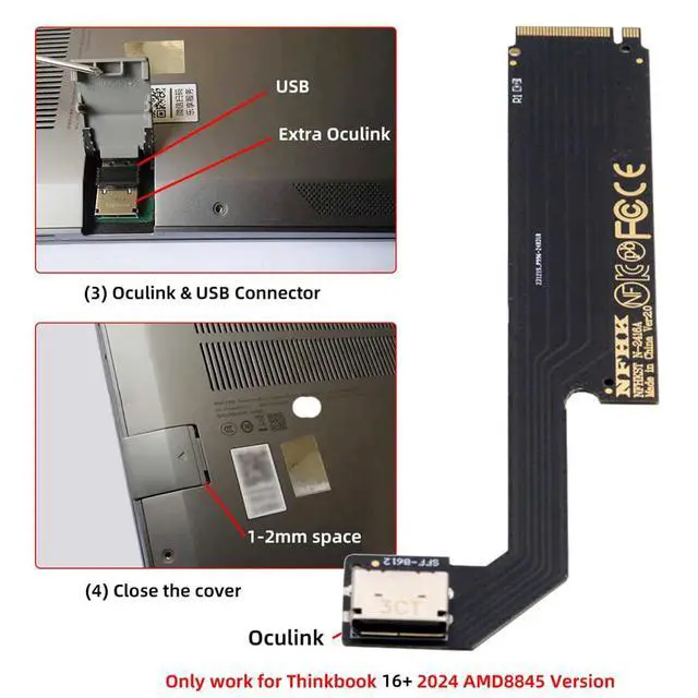 Alt view image 5 of 6 - Vszerda PCI-E 4.0 4X NVMe M.2 M-Key to Oculink SFF-8612 SFF-8611 Host Adapter for 2024 ThinkBook 16+ AMD8845 External Graphics Card & SSD